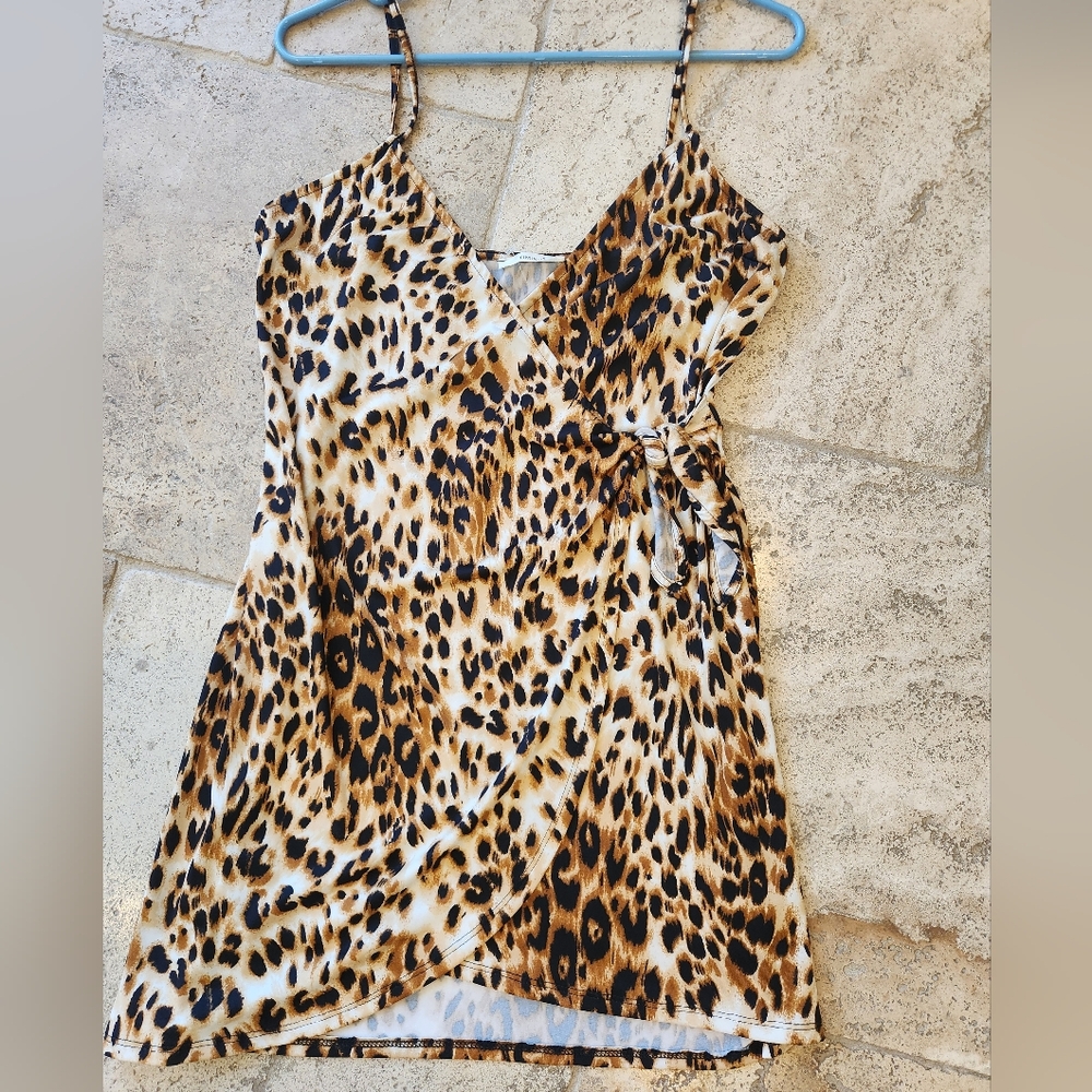 Leopard Wrap Front Slip Dress Swimsuit Cover. Jr Sz L